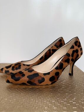 Jet Set Paris Leopard Calf Hair Heels Size 37 Italy Pointed Toe Pumps 7 Shoes